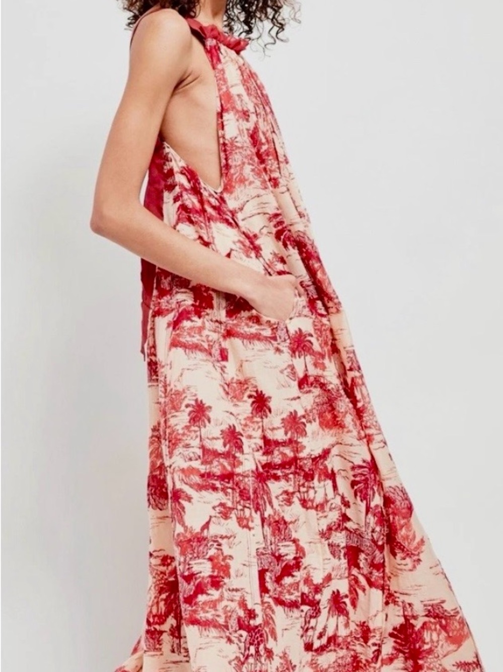 Free People Cream Maxi Dress XS Red Toile Print + Bralette + Matching Scrunchie - Picture 10 of 12